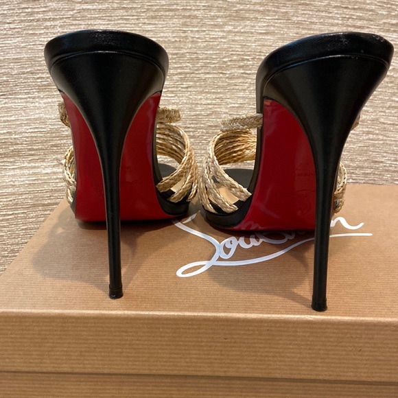 Red Bottom Christian Louboutin Natural and Black Red Bottom heeled Sandler Sz37 - Picture 6 of 9